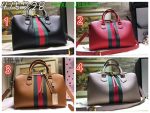 A collage of the Gucci Replica Ophidia AAAA Leather Bag in various colors: Black, Red, Brown, and Grey.