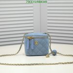 Chic image showcasing the Chanel Mini Cube Replica Pearl Crush Vanity in stylish denim blue.