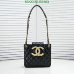 Stylish image showcasing the Chanel Replica Cruise Casual Style Handbag UB413 in sleek black sheepskin material.