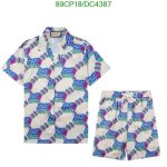 Chic Gucci Replica Print Silk Blue Shirt and Shorts Set