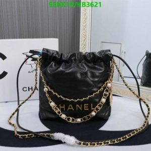 Front view of Replica Chanel 22 Mini Handbag Chic KB3621 in Black