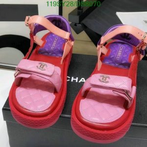 Replica Chanel Lambskin Sandals - Logo Platform DS8070 in Purple, Pink, Red, and Orange