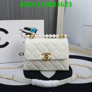 Front view of Replica Chanel Stylish Mini Flap Bag with Top Handle KB36232 in White