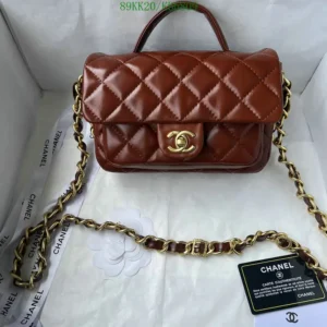 Chanel Mini Flap Bag With Top Handle Dupe in redwood leather