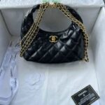 Elegant Chanel 24 Hobo Bag in Black Leather, Model KB68022