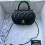 Chanel 24C Top Handle Flap Bag in classic design UB38215 in Black Sheepskin