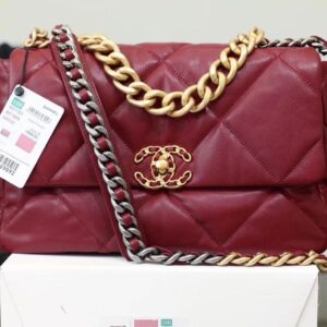 Chanel 19 Handbag Bordeaux For Women B6C7D8 - FRONT VIRW