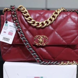 Chanel 19 Handbag Burgundy For Women V9W1X2 - FRONT VIEW