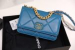 Chanel 19 WOC Flap Bag Blue Goatskin Leather H7J8K9 - FRONT VIEW