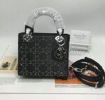 Lady Dior Mini Satin Sheepskin Bag LB2208 in black - front view