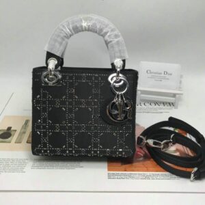 Lady Dior Mini Satin Sheepskin Bag LB2208 in black - front view