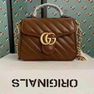 Replica Gucci GG Marmont Brown Top Handle Designer Bag P6D8B3 - FRONT VIEW