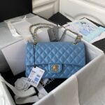 Chanel Medium Handbag Replica Blue Grained Lambskin CD5678