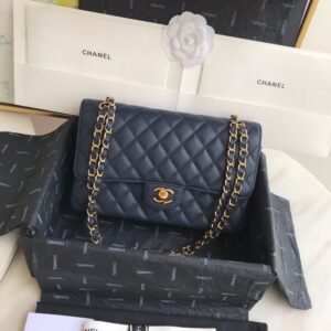 Chanel Knockoff Medium Handbag Dark Blue Grained Calfskin EF7890